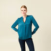 Blouse manches longues satin bleu gris femme