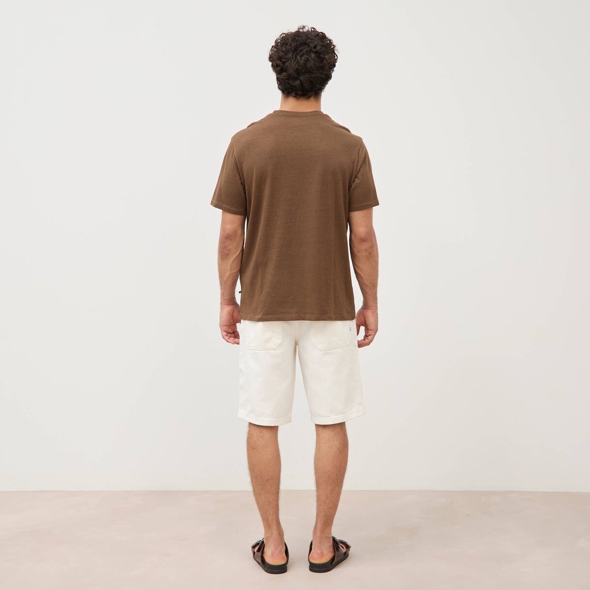 T-shirt ras de cou manches courtes taupe homme