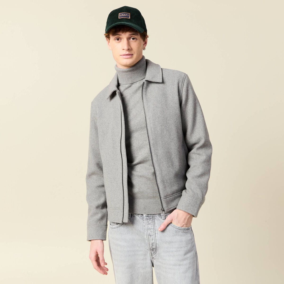 Veste oversize courte col classique gris moyen homme