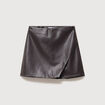 Jupe-short en similicuir doubl&eacute;e marron fonc&eacute; femme
