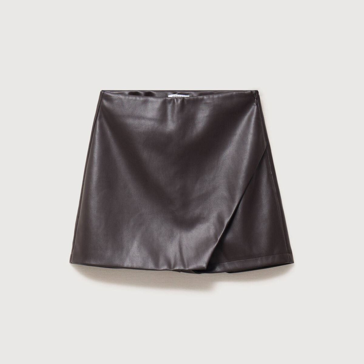 Jupe-short en similicuir doubl&eacute;e marron fonc&eacute; femme