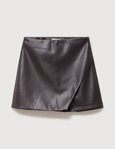 Jupe-short en similicuir doubl&eacute;e marron fonc&eacute; femme