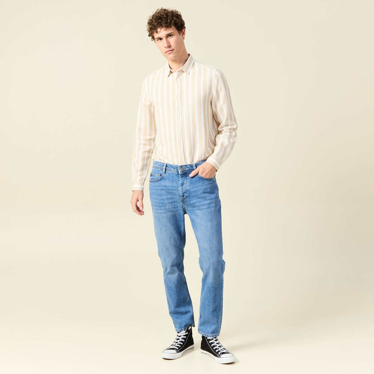 Col ray&eacute; manches longues col classique sable homme