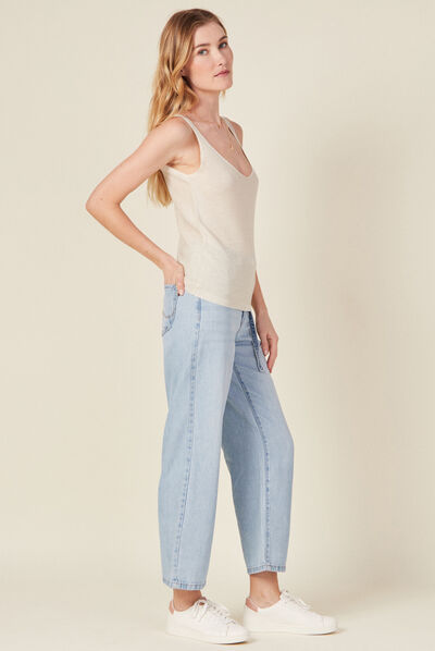 Pull débardeur bretelles ecru femme