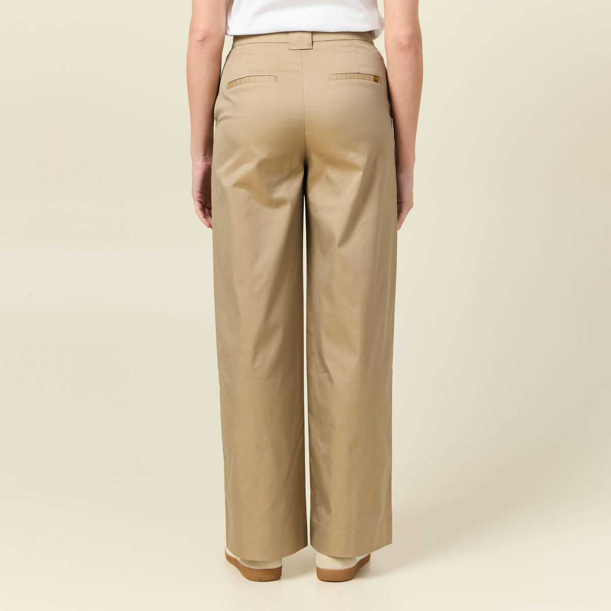 Pantalon large taille haute beige femme