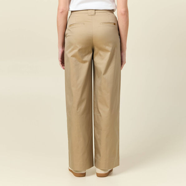 Pantalon large taille haute beige femme