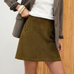 Jupe droite courte en velours vert olive femme