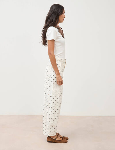 Jeans barrel taille haute bas resserr&eacute; ecru femme