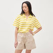 Short en jean taille haute beige femme