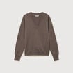 Pull droit col v manches longues taupe femme