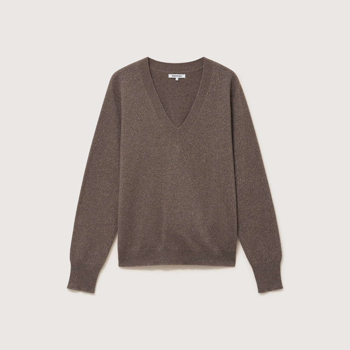 Pull droit col v manches longues taupe femme