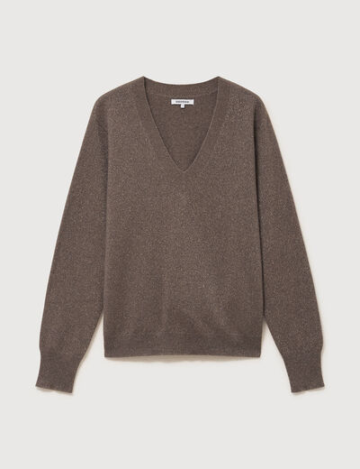 Pull droit col v manches longues taupe femme