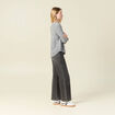 Pull manches longues col en V gris clair femme