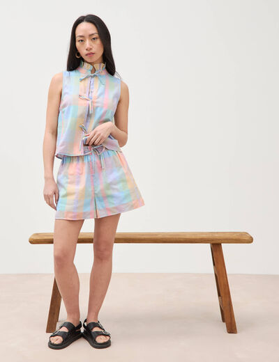 Short &agrave; carreaux en coton doubl&eacute; multicolore femme
