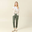 Pantalon chino velours c&ocirc;tel&eacute; vert kaki femme