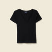 T-shirt ajust&eacute; col V manches courtes noir femme