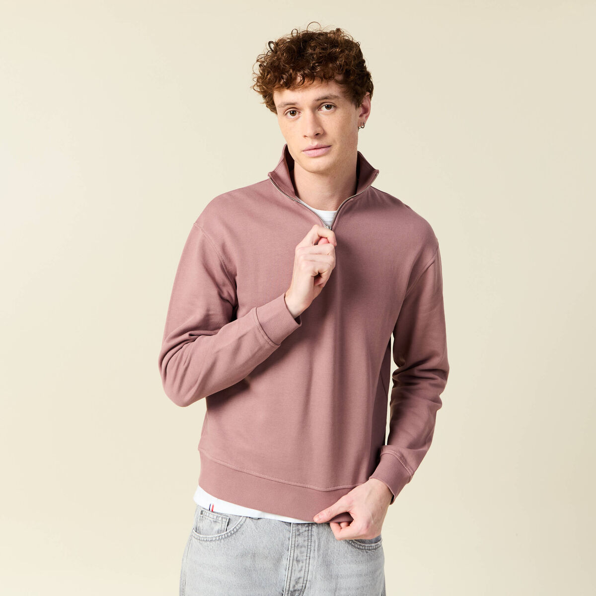 Sweat manches longues en coton vieux rose homme