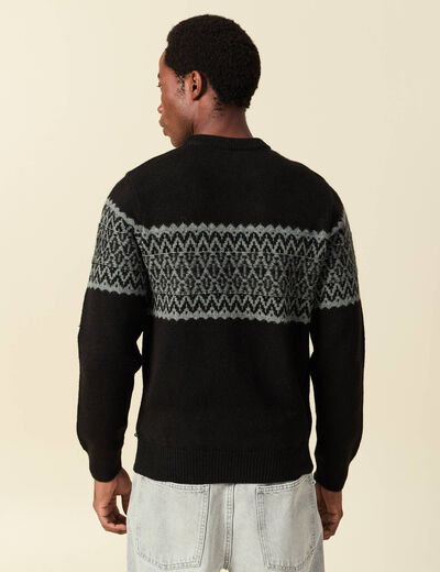 Pull col rond manches longues noir homme