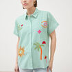 Chemise ample en coton &agrave; broderie vert femme