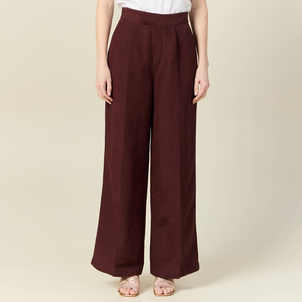 Pantalon large fluide bordeaux femme