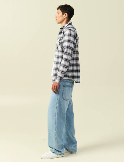 Chemise &agrave; carreaux manches longues ecru homme