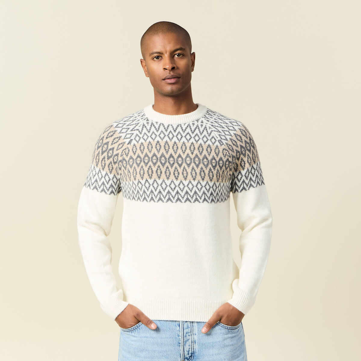 Pull manches longues ecru homme