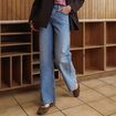 Jeans large taille haute bleu femme