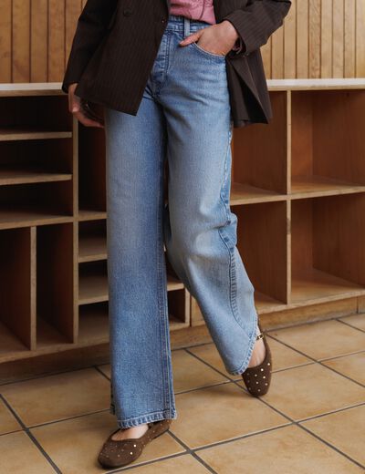 Jeans large taille haute bleu femme