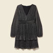 Robe manches longues doubl&eacute;e gris argent femme