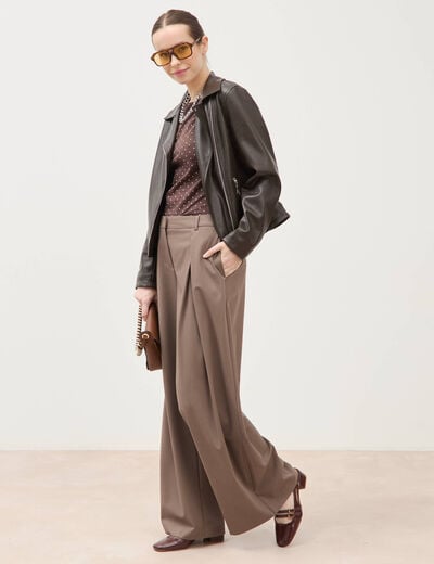 Pantalon large taille standard marron femme