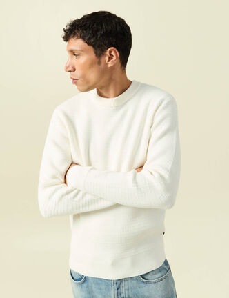 Pull col rond manches longues ecru homme