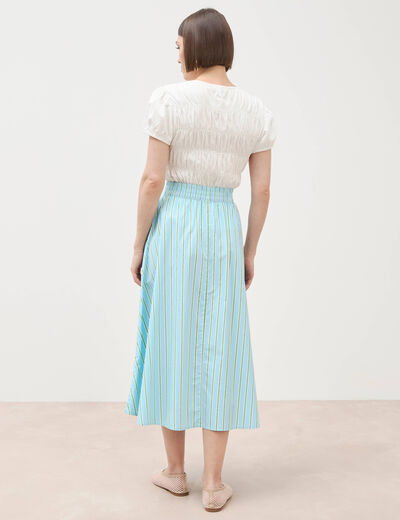 Jupe longue &eacute;vas&eacute;e en coton bleu ciel femme
