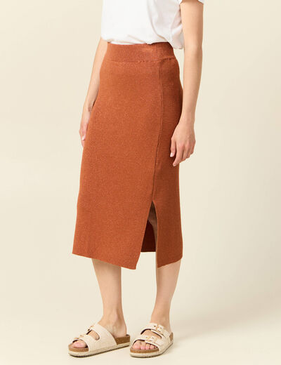 Jupe longue ajustée en tricot orange foncé femme