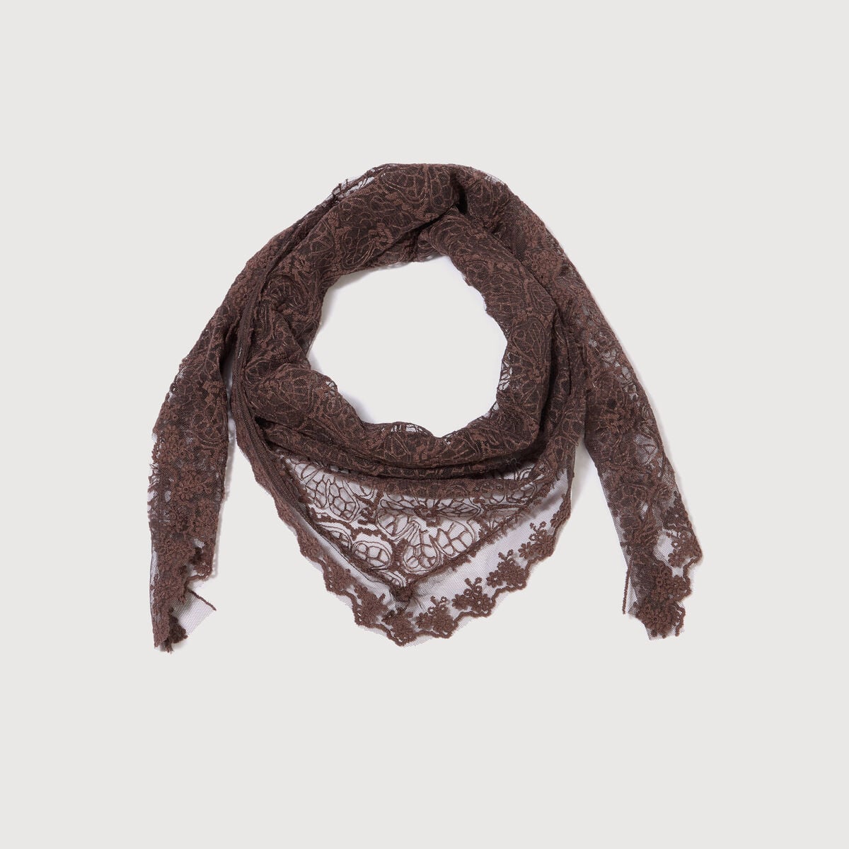 Foulard en dentelle marron fonc&eacute; femme