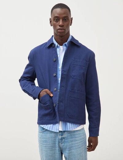Surchemise droite en coton bleu fonc&eacute; homme