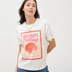 T-shirt droit en coton manches courtes ecru femme