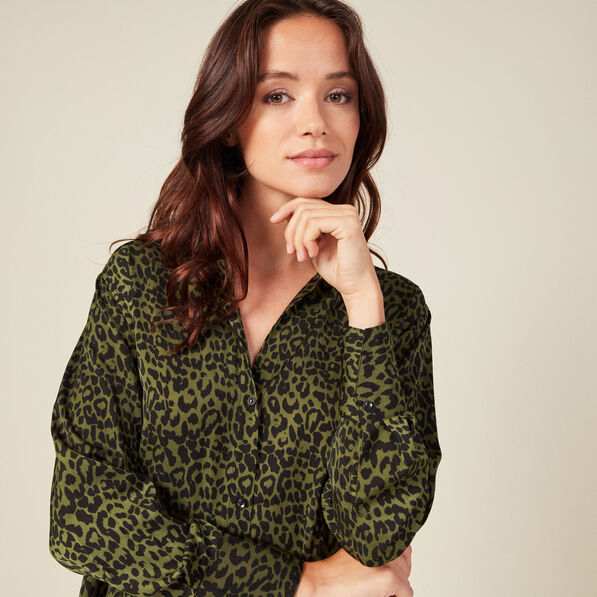 Chemise satin éco-responsable vert kaki femme