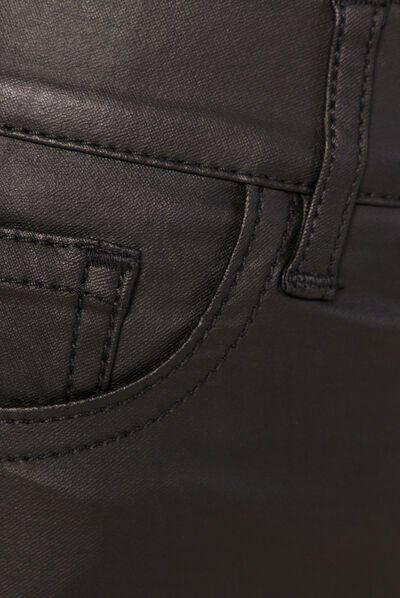 Tregging skinny denim noir enduit femme