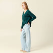 Pull manches longues col en V vert foncé femme