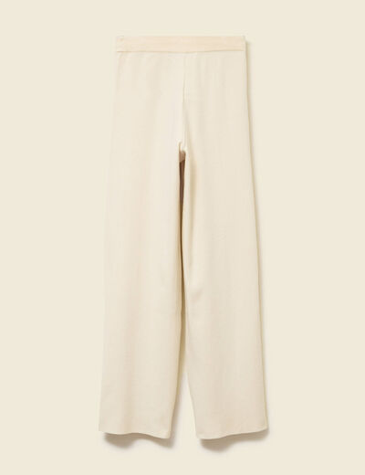 Pantalon large taille haute en maille creme femme