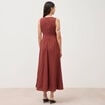 Robe sans manches col v marron cognac femme