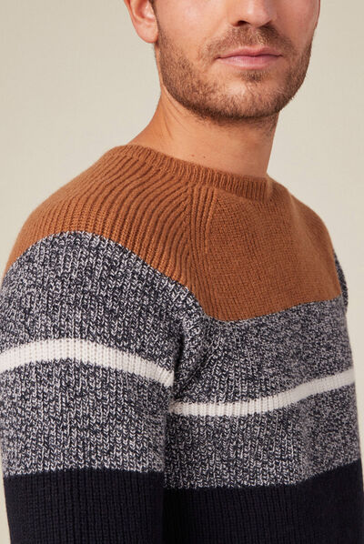 Pull manches longues marron homme