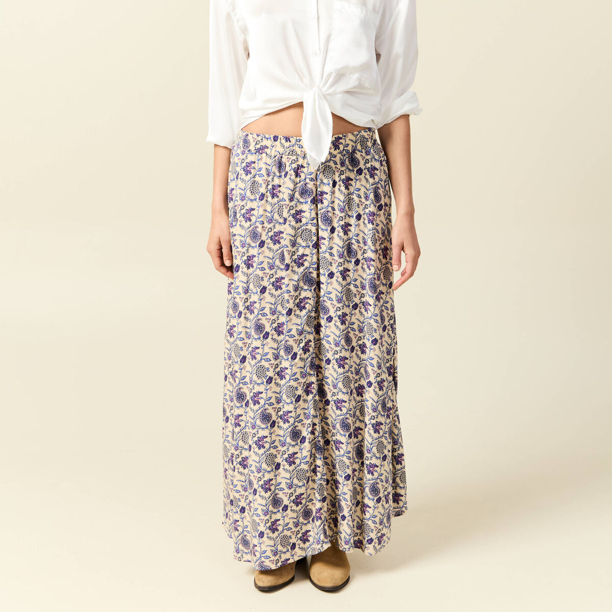 Jupe longue évasée taille standard bleu femme