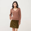 Pull droit col v manches longues marron clair femme