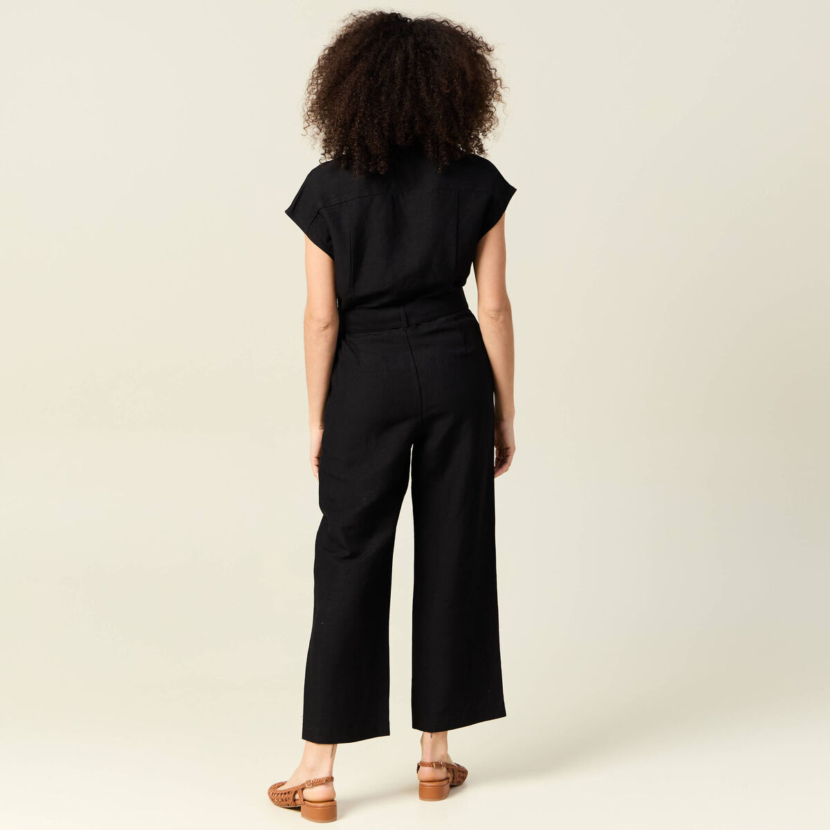 Combinaison pantalon ceinturée noir femme