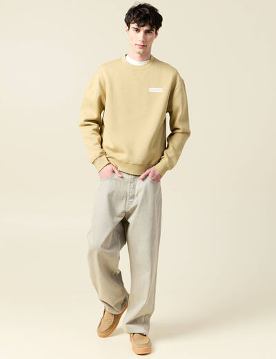 Sweat col rond manches longues beige homme