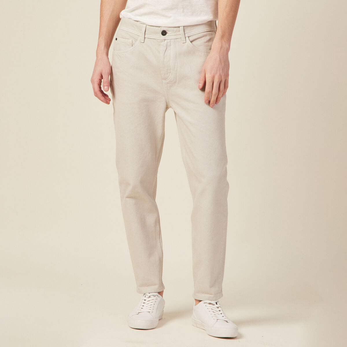 Jeans tapered 5 poches beige homme