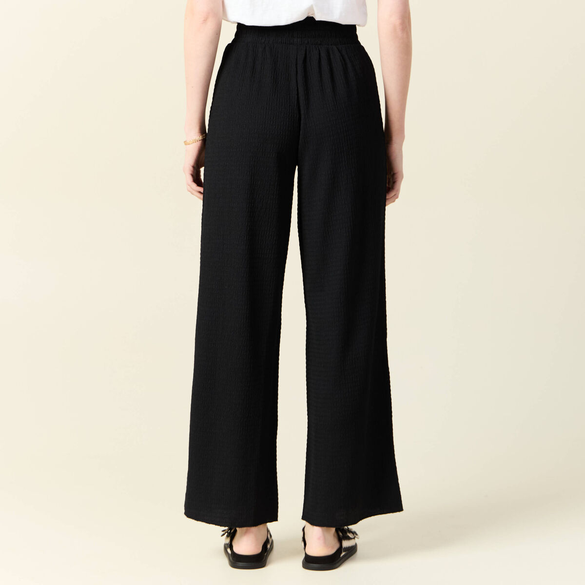 Pantalon large fluide noeud noir femme