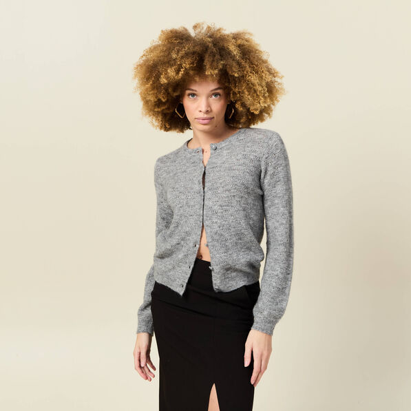 gilet manches longues ajoure gris clair femme Gilet manches longues ajouré gris clair femme