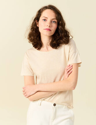 T-shirt manches courtes creme femme